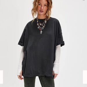 Free People We The Free Devon Tee Black Oversized Short Sleeve Top M